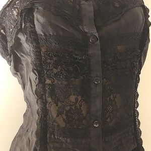 Silk button front lace camisole